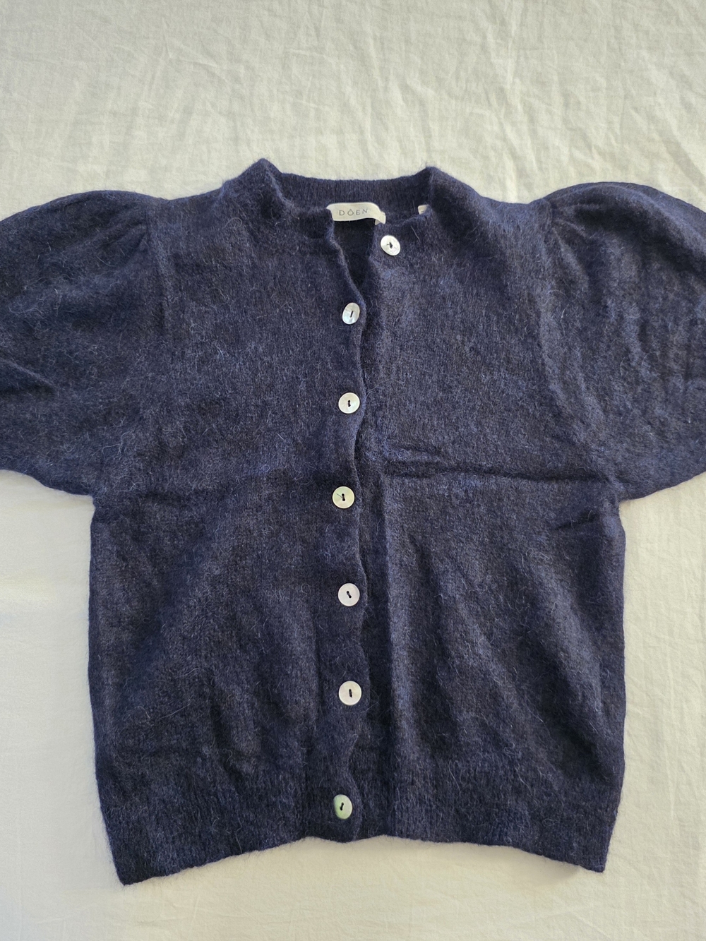 Doen Navy Puff-Sleeve Cardigan